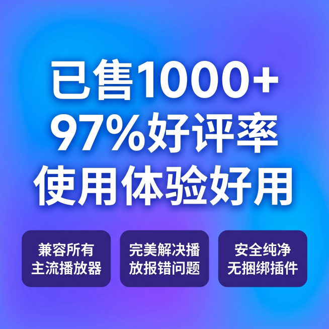 [主图 3] HEVC视频扩展解码软件优势信任背书展示。[氛围风格] 专业科技质感，清爽明亮专业氛围。[画质] 商业设计质感，产品清晰真实，画面干净高级。[元素] 蓝紫渐变科技背景，中心展示用户口碑数预览效果