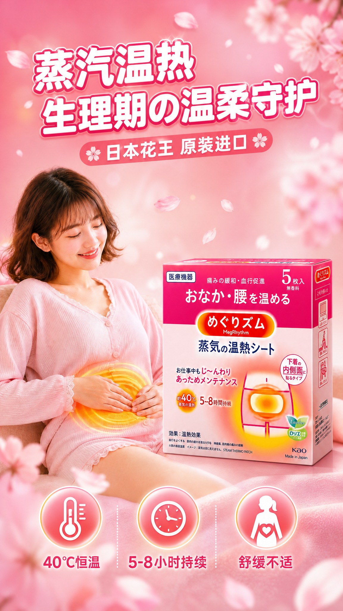 [商品] 使用【图1】日本花王蒸汽暖宫贴产品包装盒；保留玫红与… - 图片创意预览