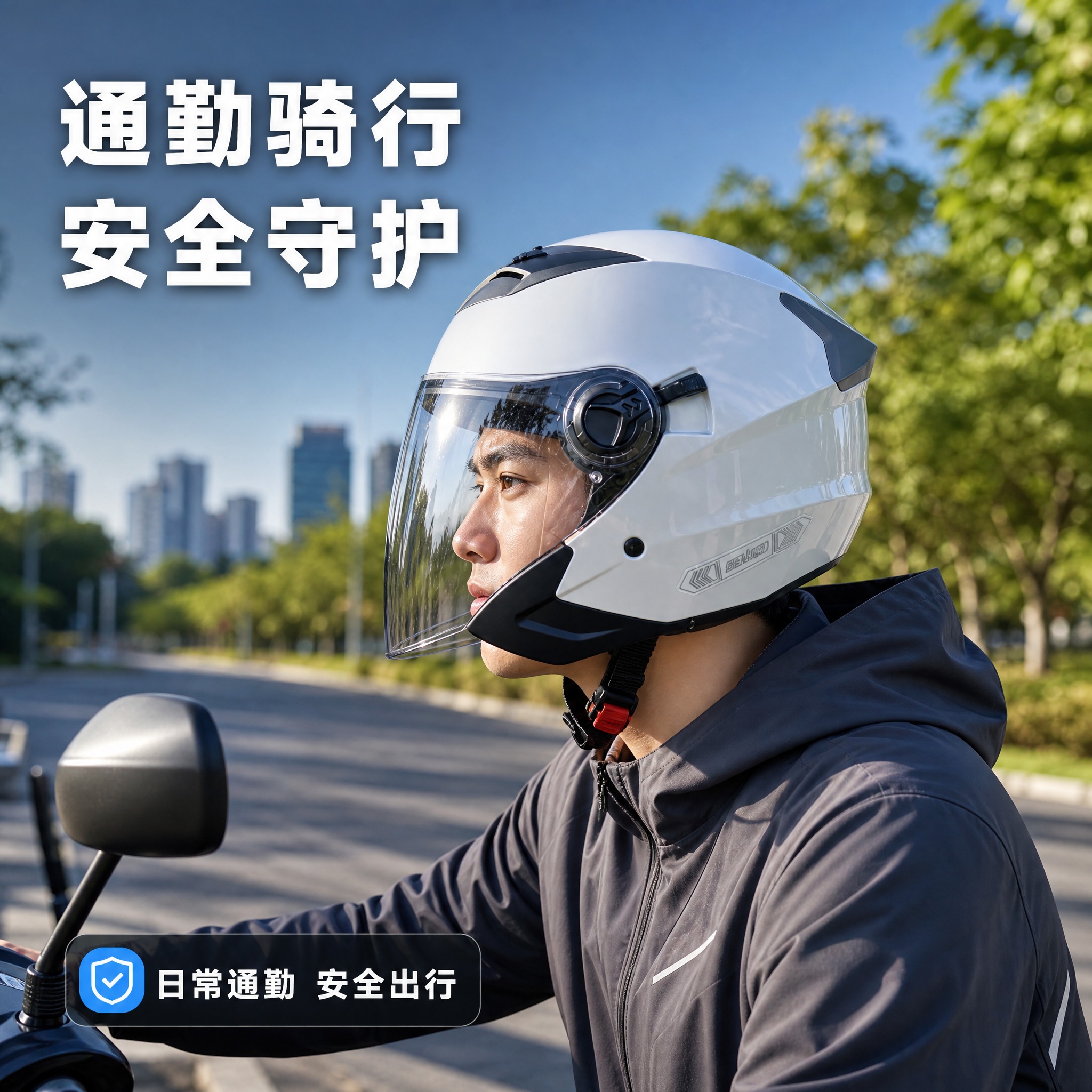 [主图-4] 真实骑行场景图，展示头盔在户外通勤骑行中的使用状… - 图片创意预览