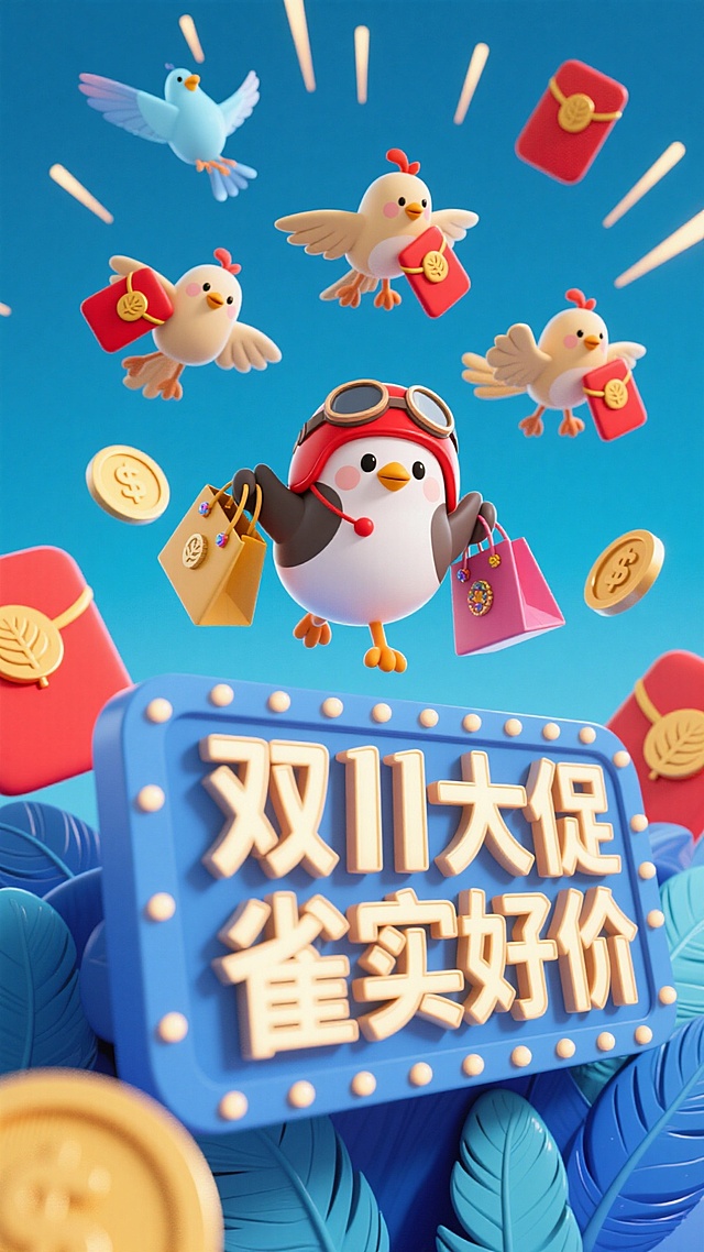 萌趣小鸟们 双11节日海报