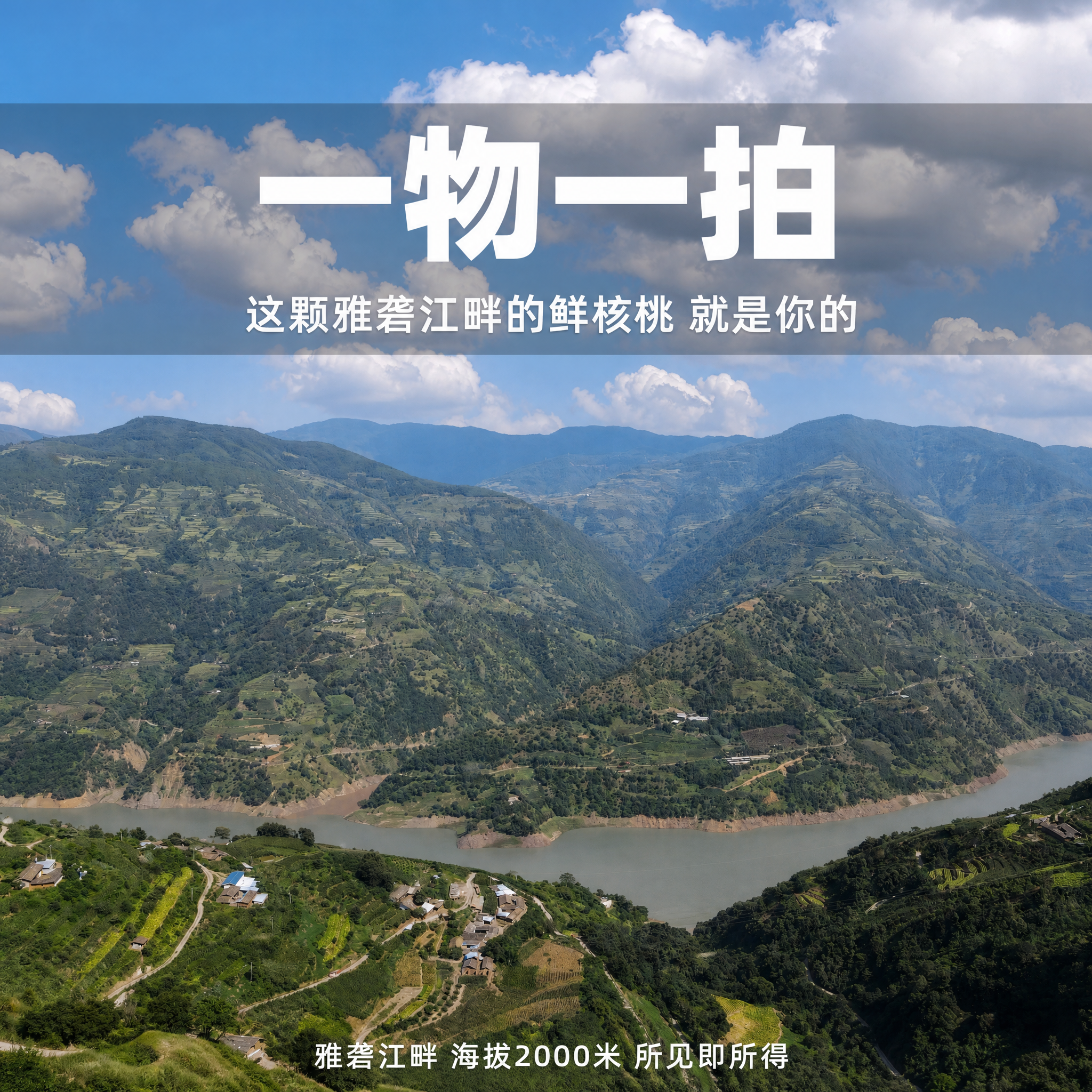 基于这张雅砻江畔高山峡谷风景原图，制作1:1正方形电商主图。画… - 图片创意预览
