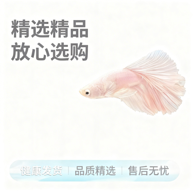 [主图 5] 泰国斗鱼产品服务承诺图
[氛围/风格]简洁干净，专业可信
[画面元素]泰国斗鱼完整展示在画面右侧，依旧放置在干净玻璃鱼缸中，保留自然光影，左侧和底部预留信息区域，整体背景干净透亮，无边框预览效果