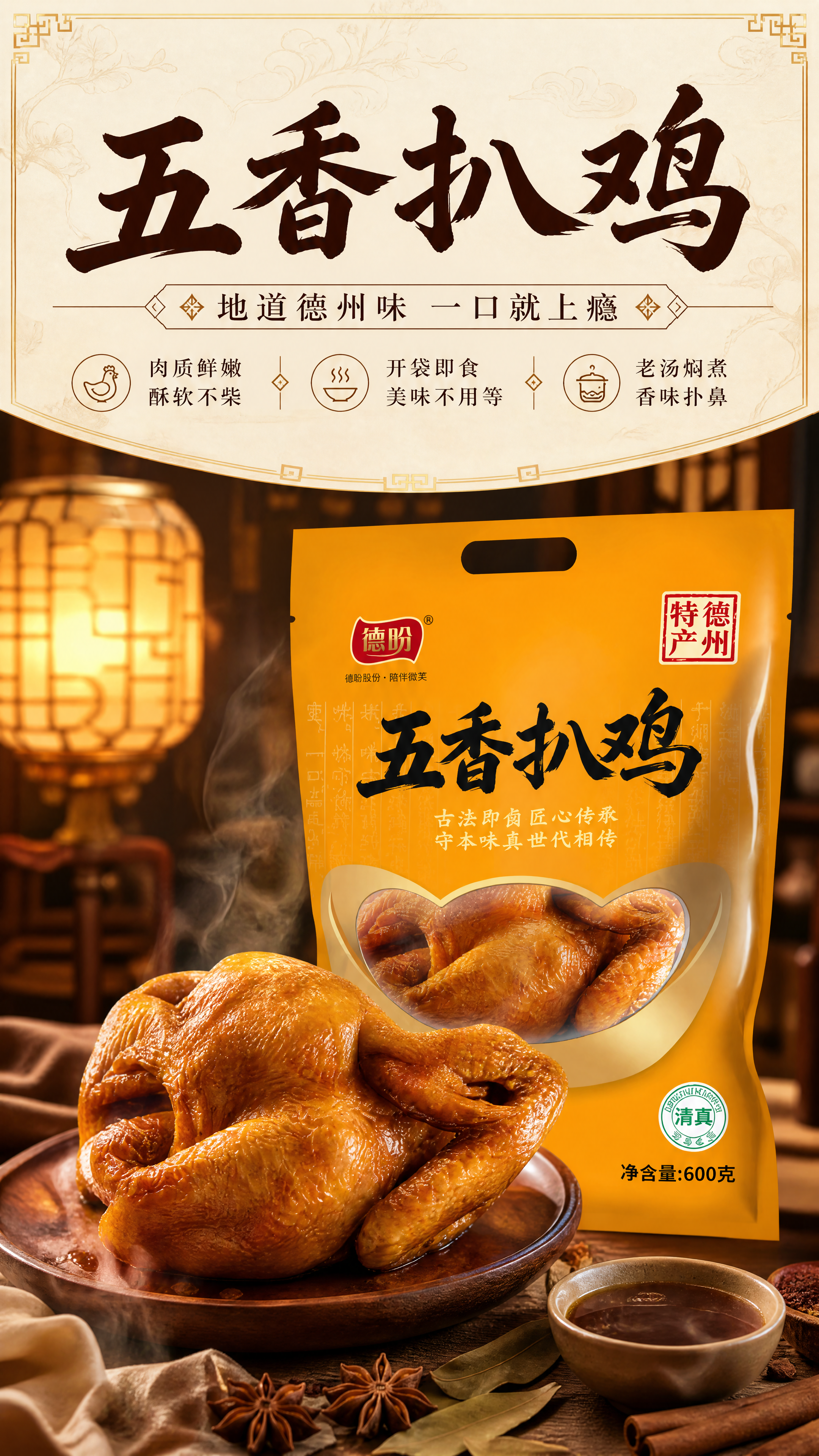 [商品] 使用【图1】德盼五香扒鸡黄色包装袋；保留包装袋整体结… - 图片创意预览