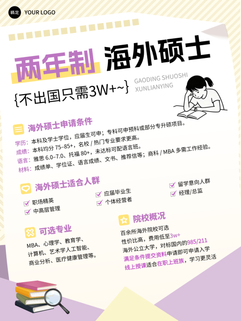 留学申请海外硕士清新撞色图文排版小红书封面预览效果