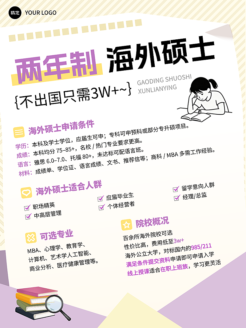 留学申请海外硕士清新撞色图文排版小红书封面