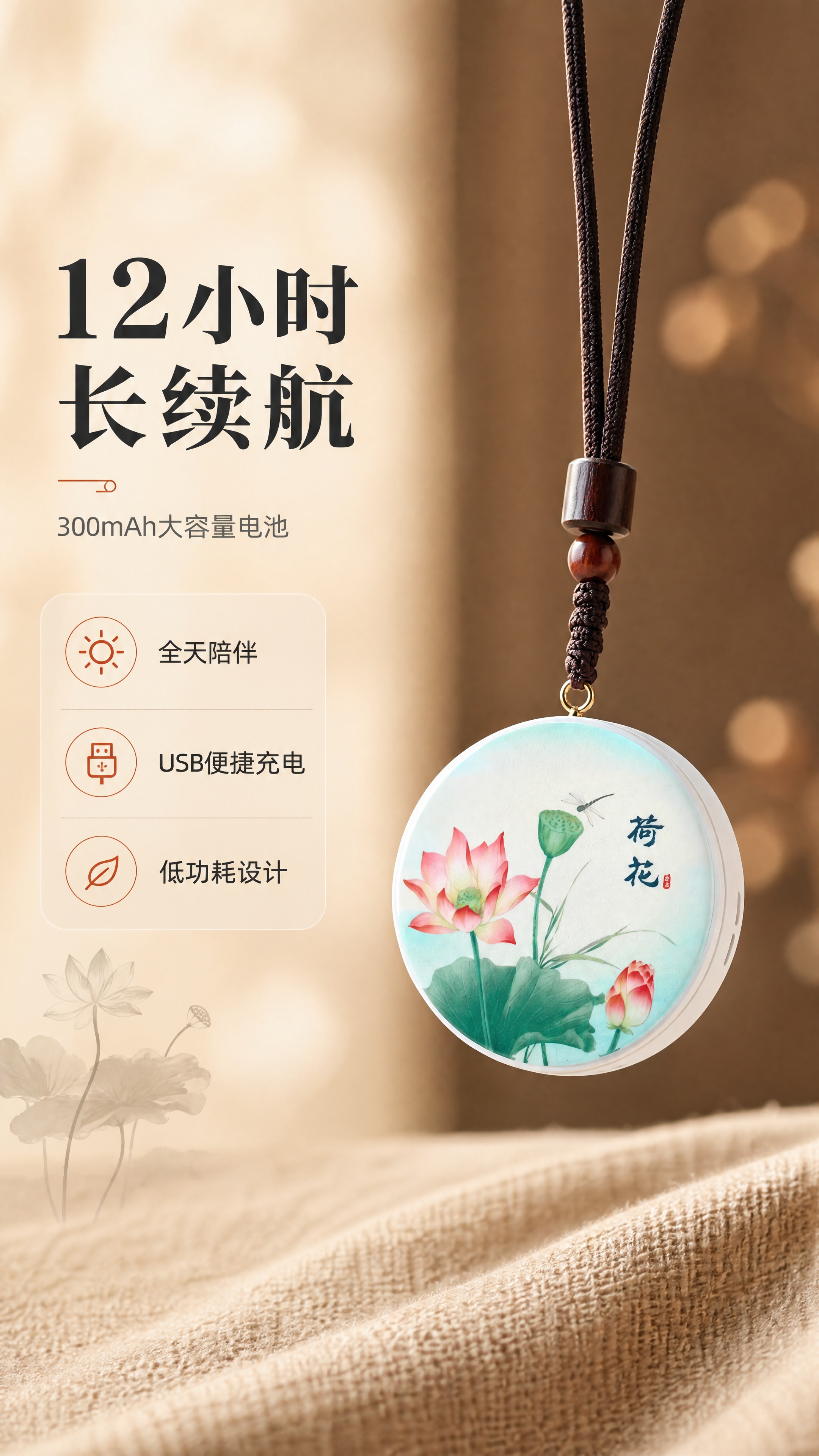 [商品] 使用【图11】荷花款蓝牙音箱（挂脖佩戴效果）；保留圆… - 图片创意预览