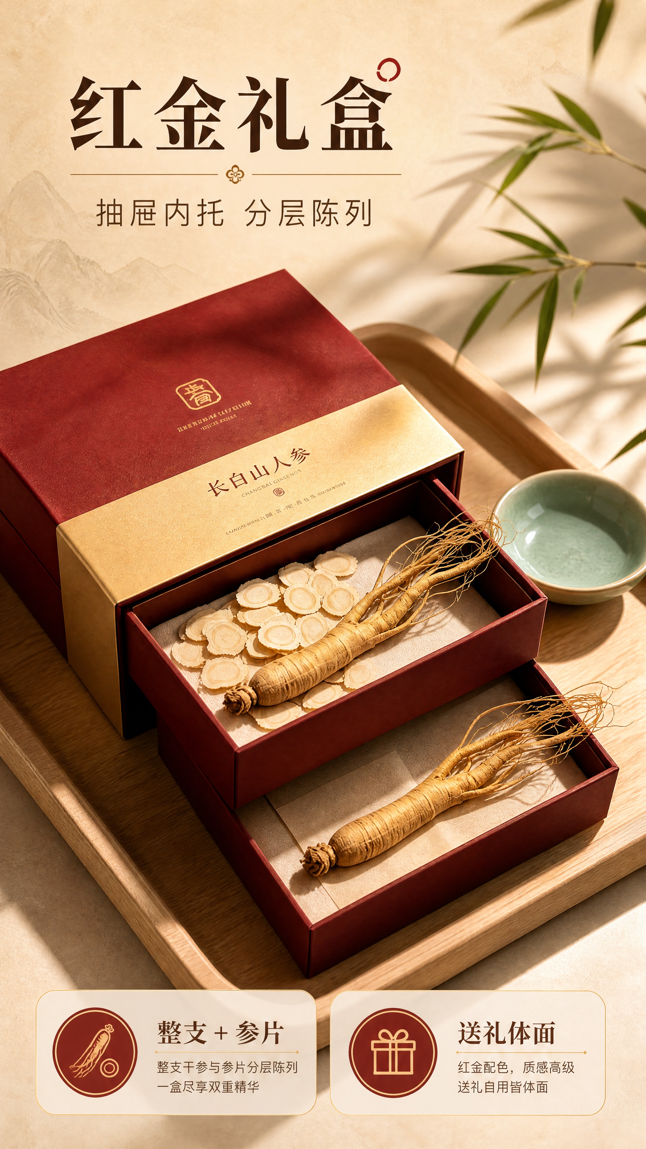 [商品] 使用【图5】红色礼盒装长白山人参；保留红色盒身、金色… - 图片创意预览