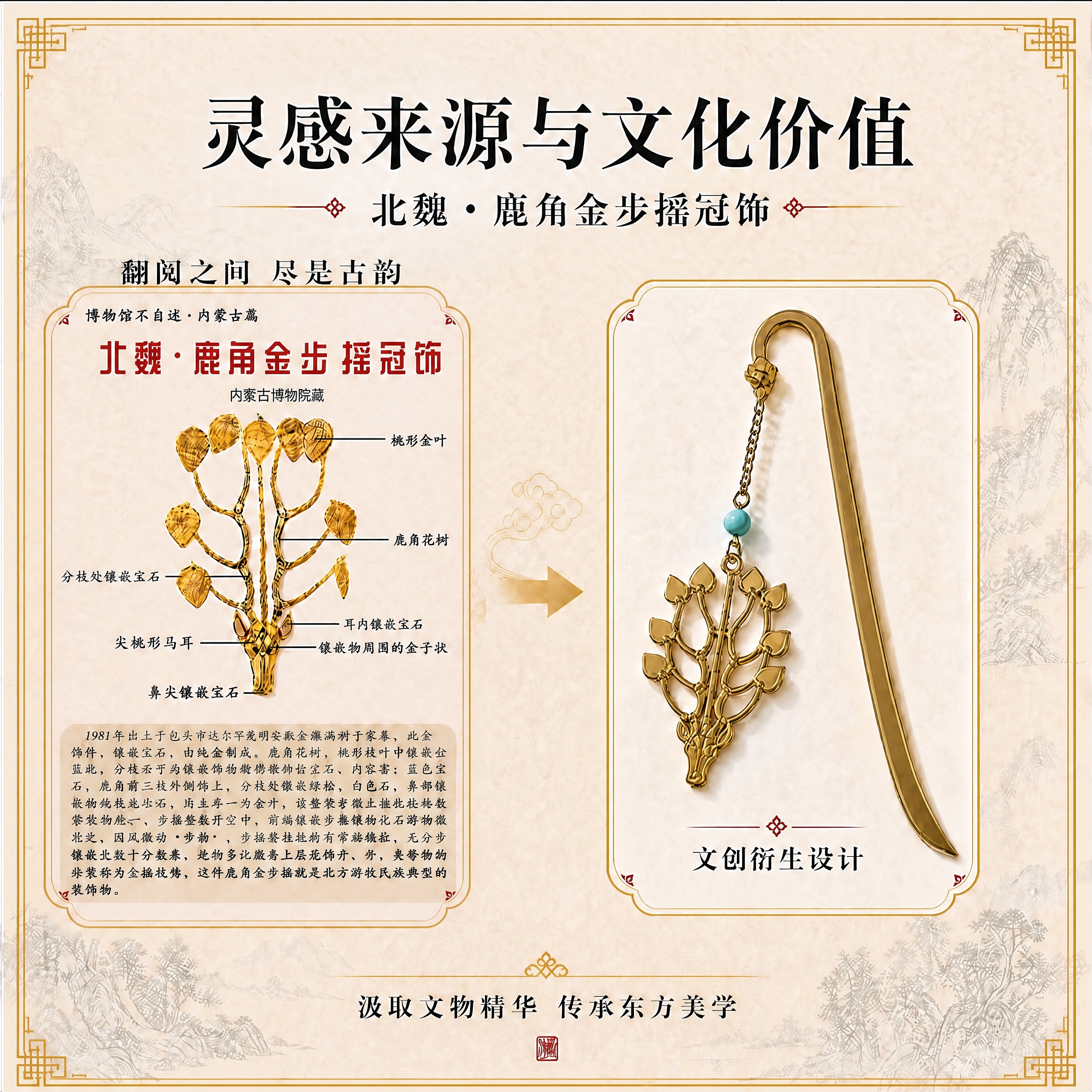 将第一张图右侧的金属书签颜色调整为与第二张参考图一致的暗金色/… - 图片创意预览
