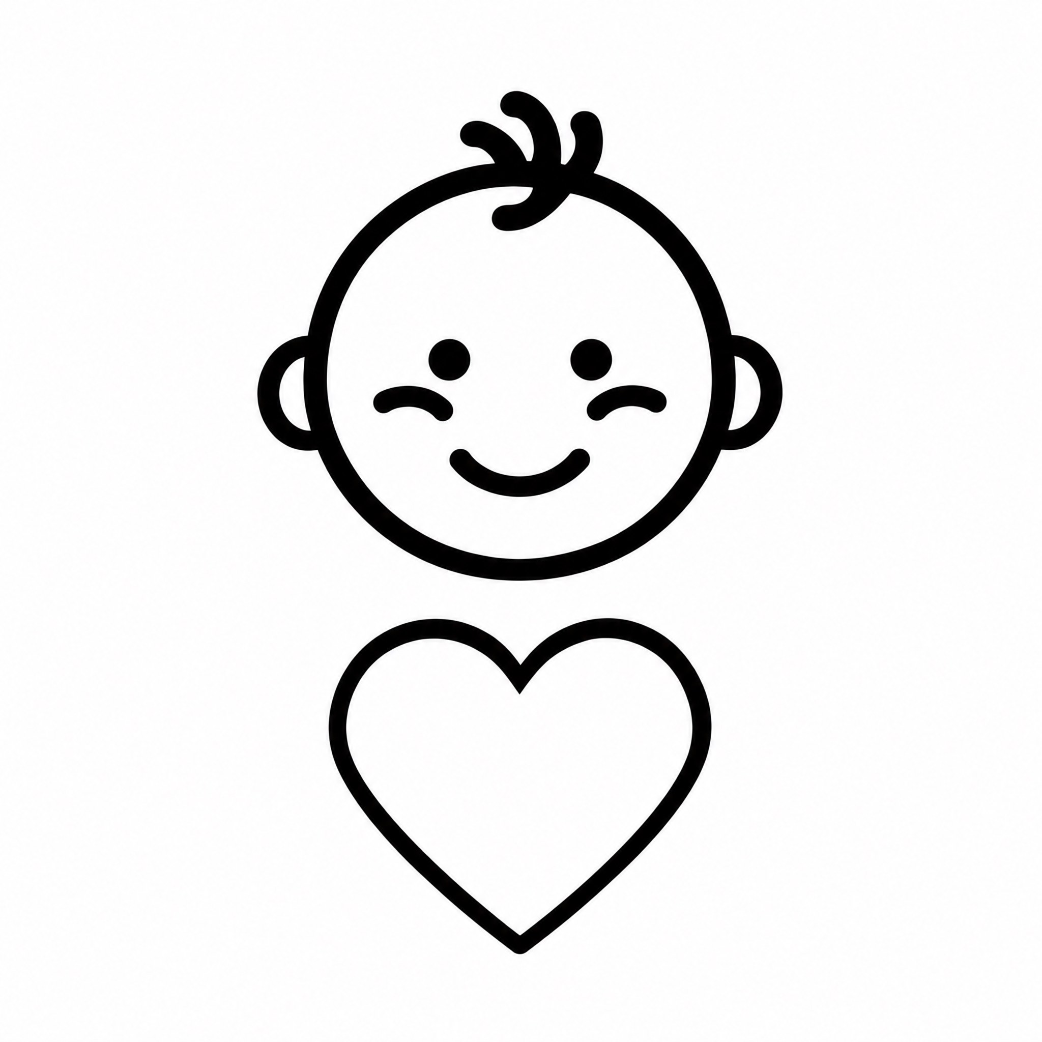 将图中的婴儿头像线条和心形线条全部变为纯黑色，去除立体效果和边… - 图片创意预览