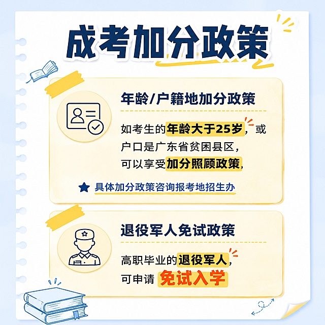 成考加分政策解读，改为1:1正方形图适配微信朋友圈九宫格，保留所有原有文案和风格：标题「成考加分政策」，浅蓝背景，完整保留两个加分政策卡片信息，排版调整为正方形，所有文字完整保留不裁切，风格不变。画质：4K，高清细腻，文字清晰。