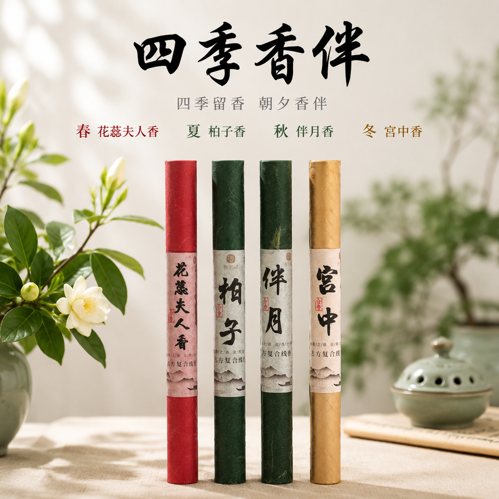 [主图-1] 四季香伴合香线香套装首图 [氛围风格] 新中式国… - 图片创意预览