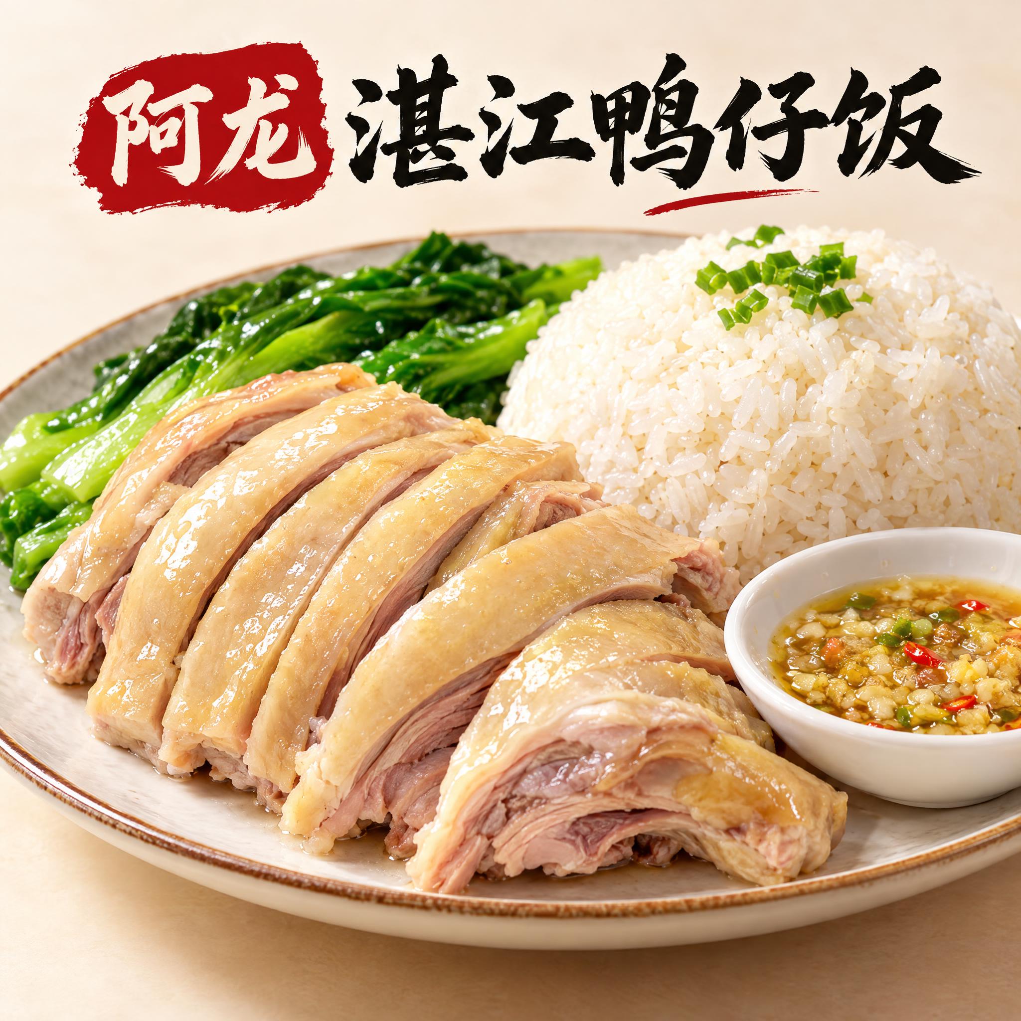 湛江鸭仔饭美食头像设计，画面中央是一碗诱人的湛江白切鸭配米饭，… - 图片创意预览