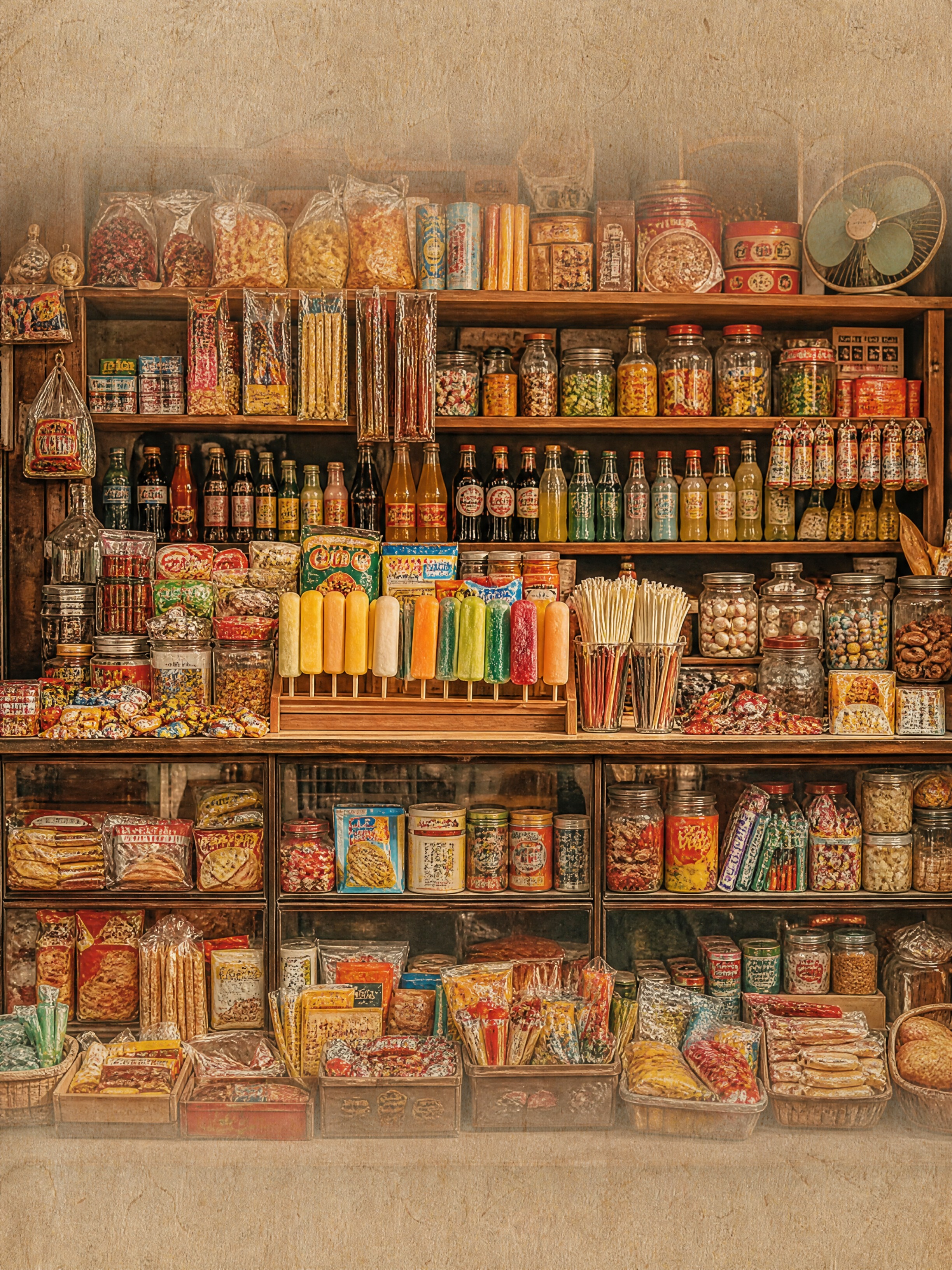 参考图中怀旧零食铺的复古风格，重新生成画面：1、去掉画面中所有… - 图片创意预览