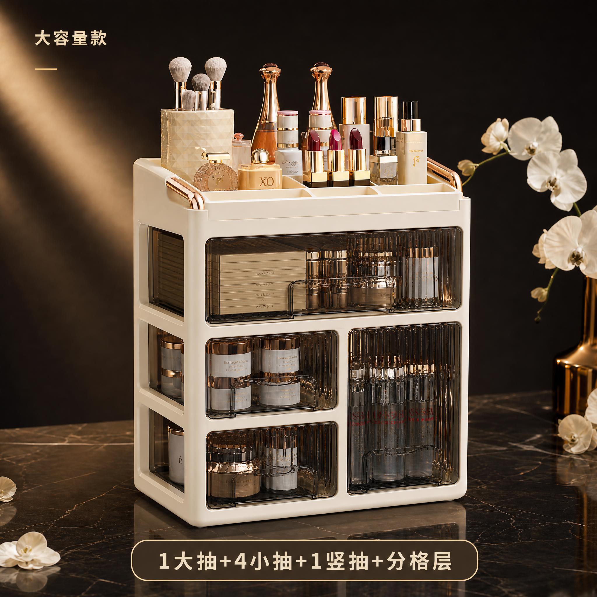 [SKU-7] 1大抽+4小抽+1竖抽+顶部分格层款化妆品收纳… - 图片创意预览