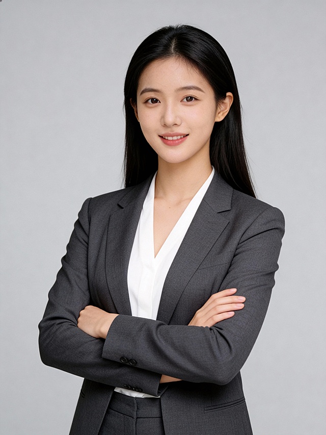 商务感十足的性冷淡风肖像，简约主义构图，面料质感细腻，实景拍摄呈现专业气质。