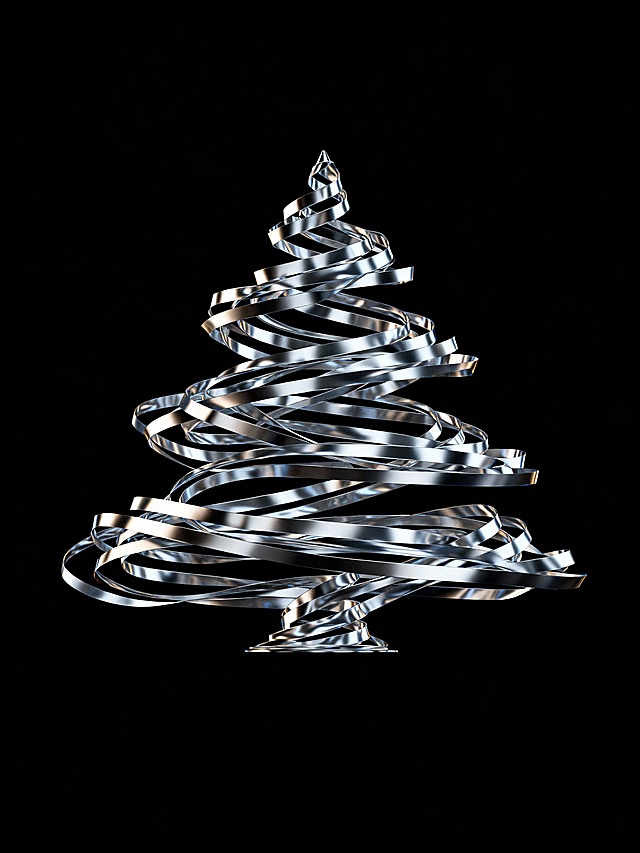 银色螺旋丝带圣诞树