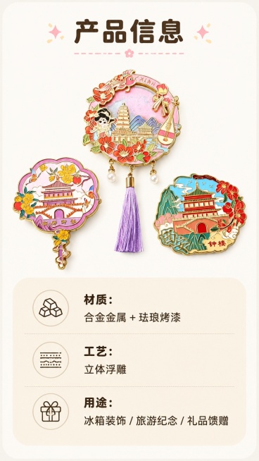 [第8屏] 规格参数信息卡，本屏使用【图1】产品做主体展示。
[氛围/风格] 简约信息卡，清晰明了，圆角软排版，符合萌系文创气质。
[元素布局] 上方放置三款产品全家福，占比约45%，下方圆角区域排版预览效果