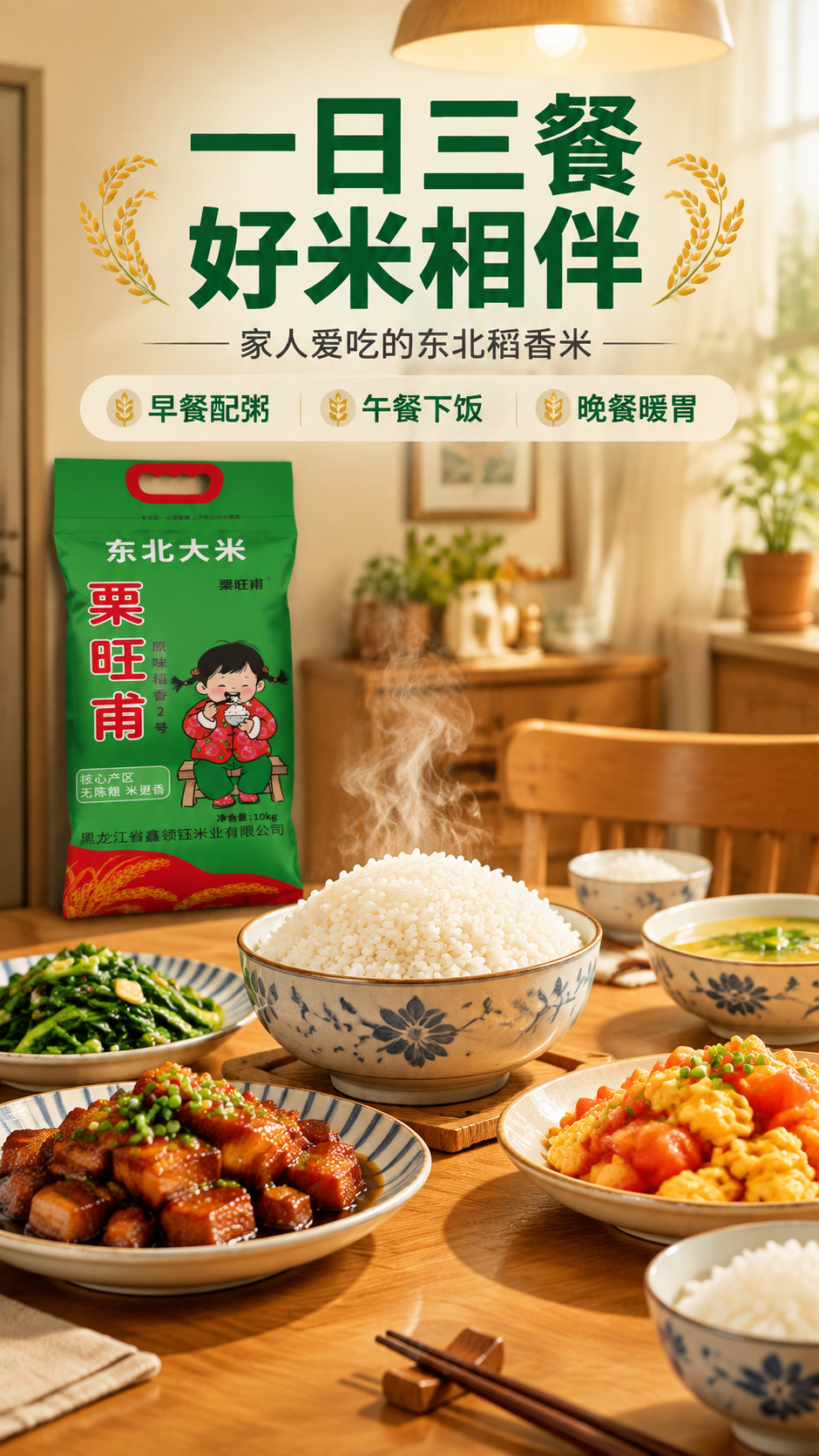 [商品] 使用【图1】栗旺甫东北大米10kg绿色包装袋；保留包… - 图片创意预览
