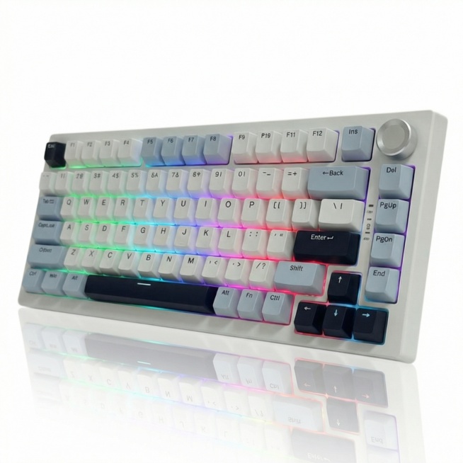 为该键盘添加纯白色背景，以及键盘的镜面投影效果预览效果