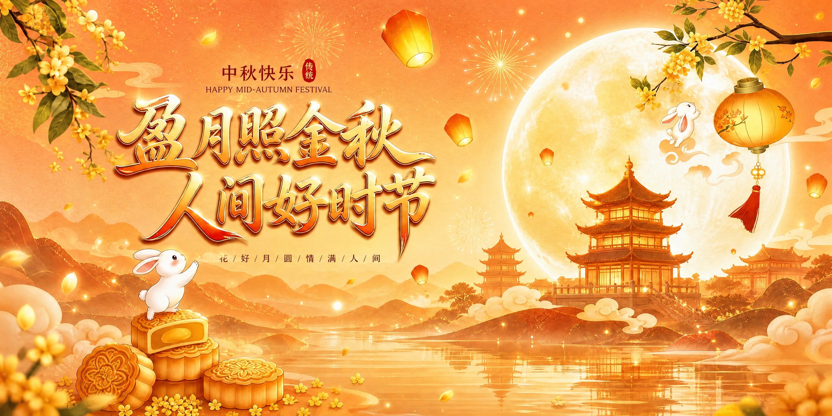 参考图一的暖金色中秋色调，将图二的整体色调调整为与图一一致的浓… - 图片创意预览