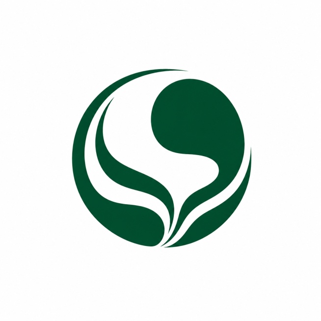 纯白色干净背景。平面图形标Logo设计，品牌为会当家低碳有机生活馆，行业为有机礼品，极简现代视觉风格，高端精致品牌调性，不包含房子、文字、叶子元素，采用几何切割和线条重构的设计手法，深绿色单色体现低碳预览效果