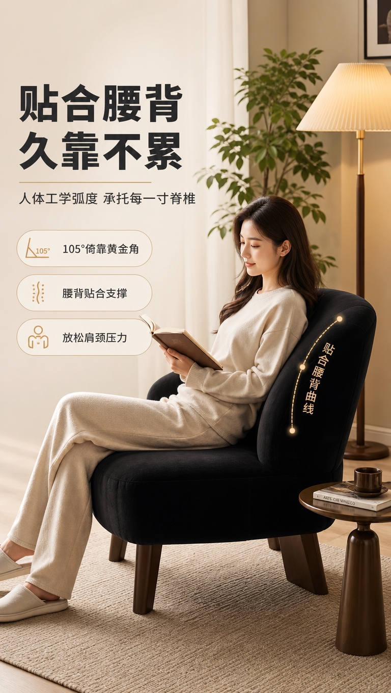 [商品] 使用【图1】黑色绒布单人休闲椅；保留弧形靠背、宽厚坐… - 图片创意预览
