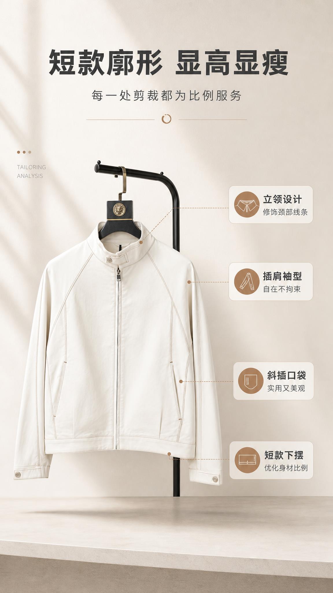 [商品] 使用【图1】米白色立领短款夹克；商品处理：保留立领、… - 图片创意预览