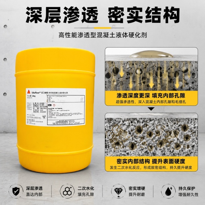 「图片1」，生成一套主图（5张），商品名称是巴斯夫CC800锂基固化剂，Sikafloor® CC 800 是混凝⼟硬
化剂及防尘剂。它可渗透⾄混凝⼟或⽔泥砂浆内并与之
发⽣⼆次⽔化反应⽽填补结构内孔预览效果