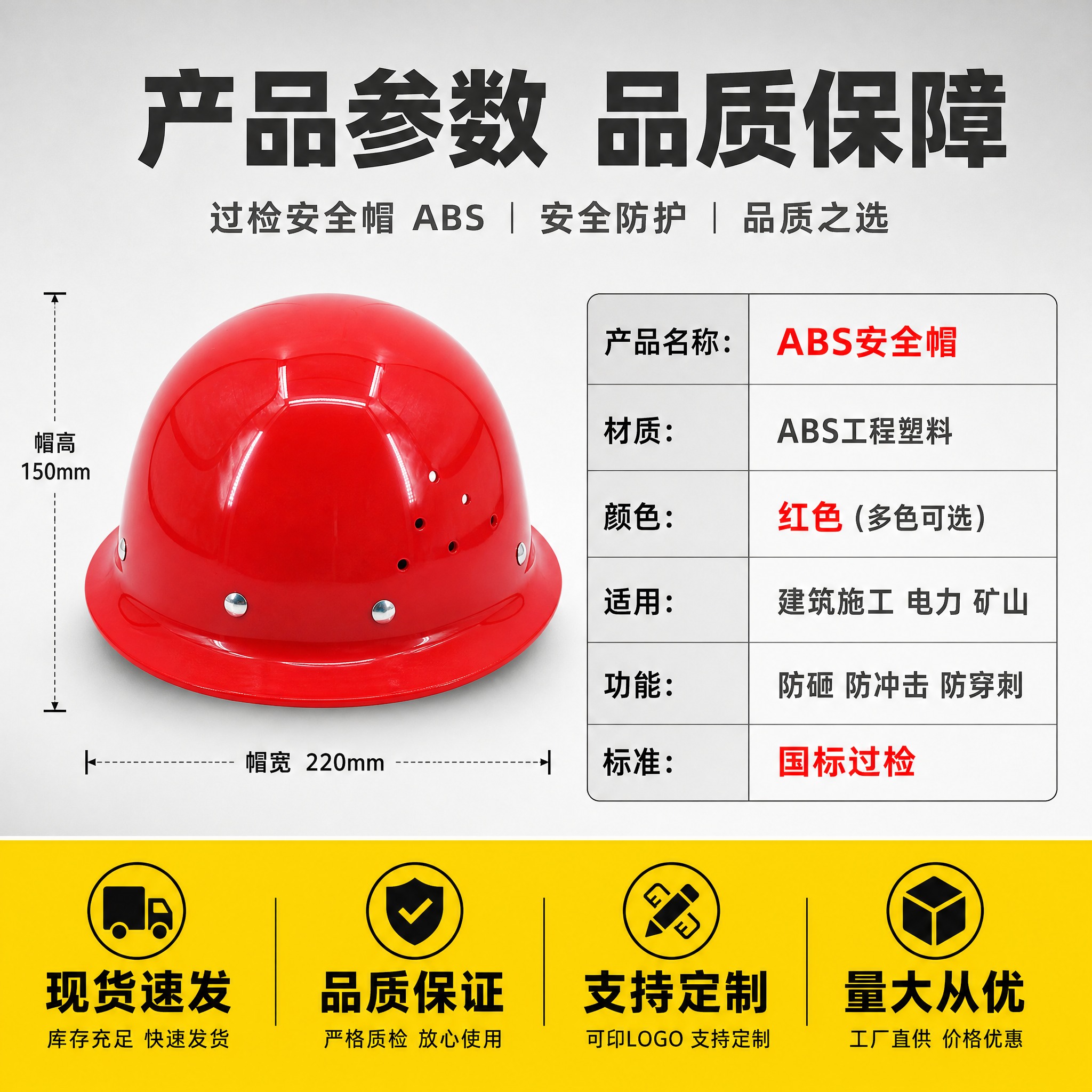 [主图-5] 过检安全帽 ABS 规格与服务图，展示产品参数与… - 图片创意预览