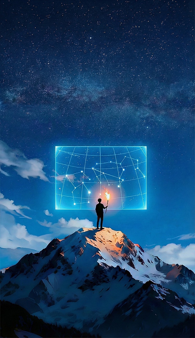 将没有小人的图片中的电子星空图，直接挪到有小人的第二张，放置在小人面前