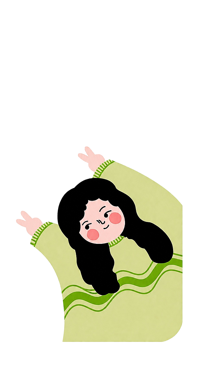 删除图中橙色的HA!文字，保留原有插画女孩和背景，保持原风格不变，背景保持纯白色