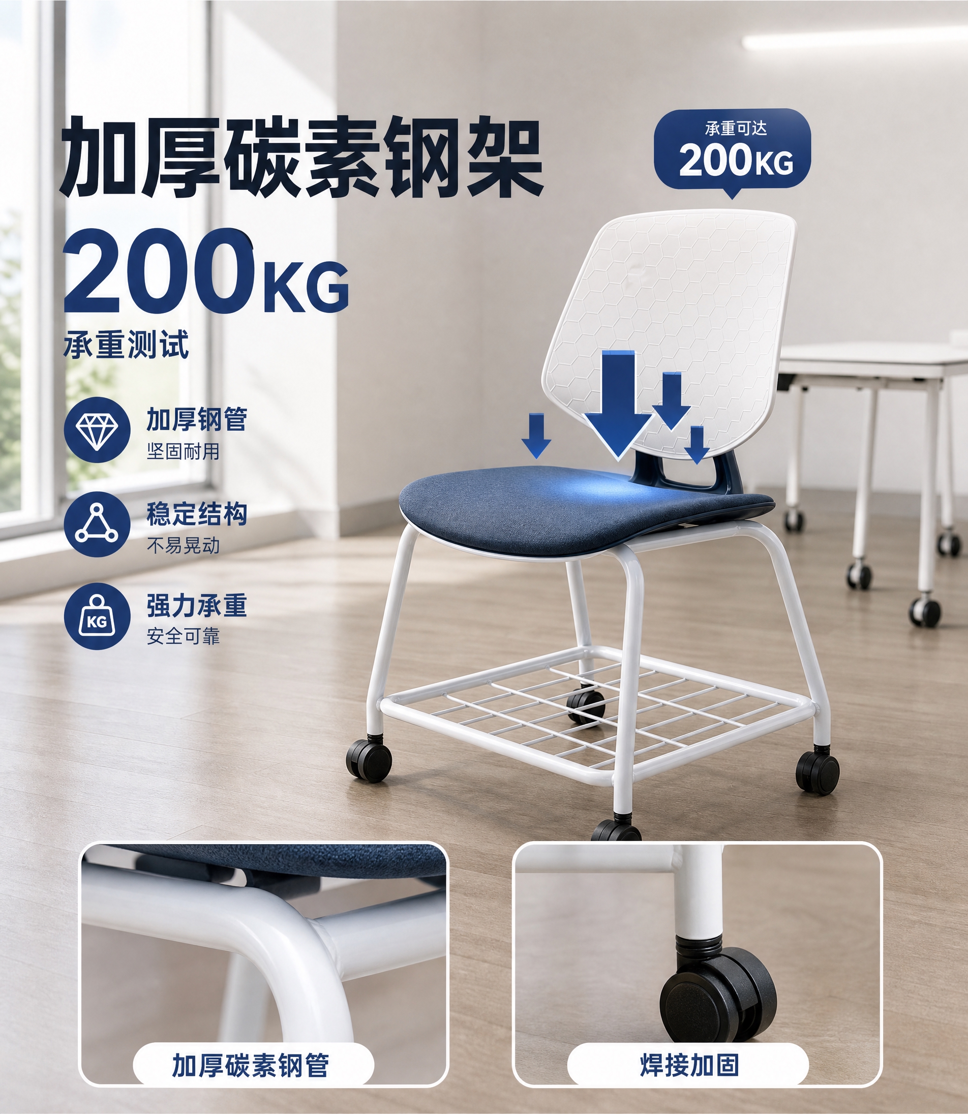 [主图-3] 材质与承重信任图：加厚碳素钢架与承重200KG的… - 图片创意预览
