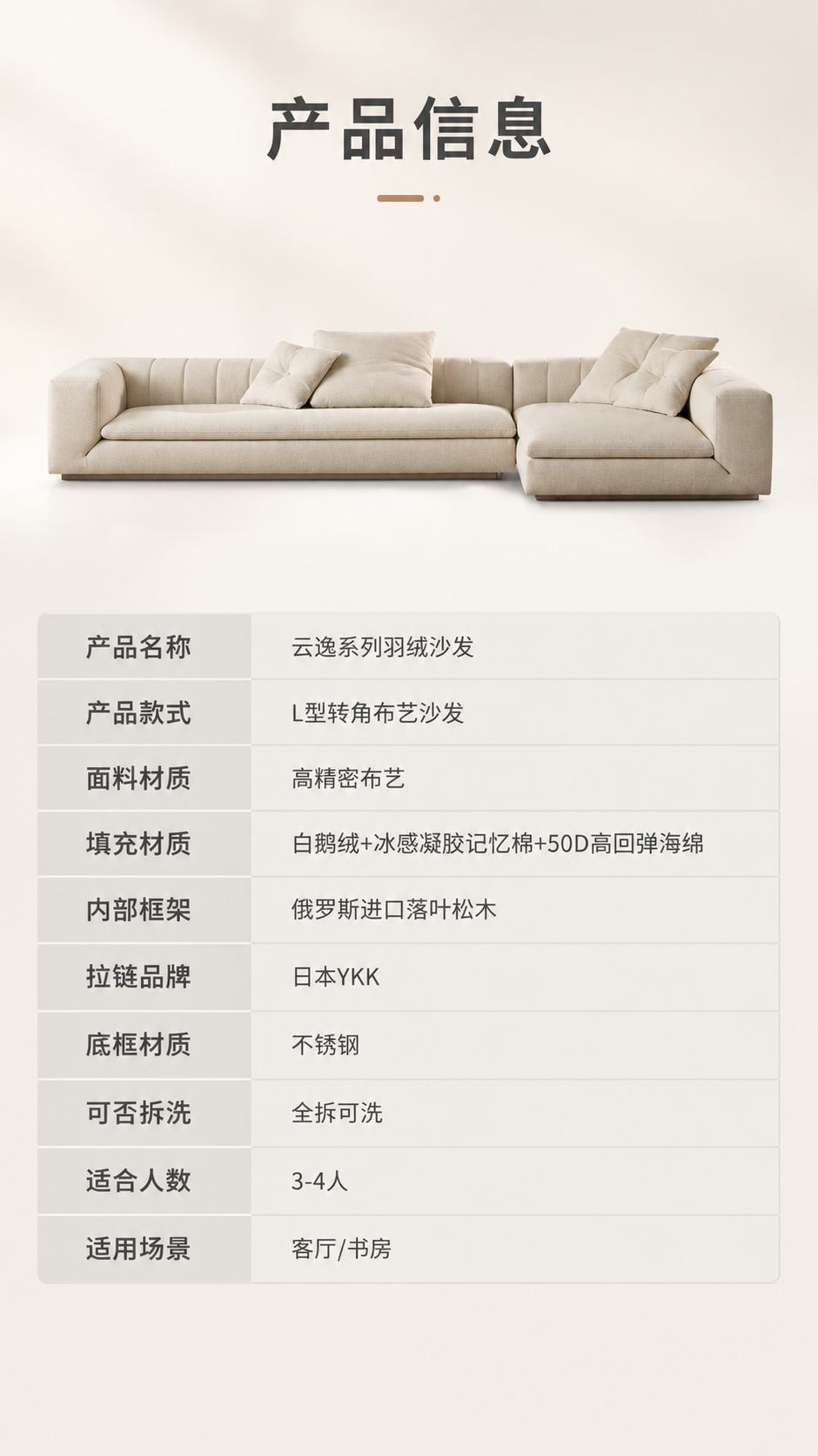 [商品] 使用【图1】浅米色L型转角布艺沙发；保留整体结构、比… - 图片创意预览