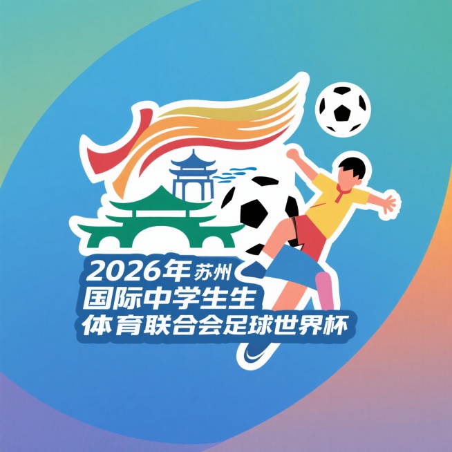 LOGO 设计，2026年国际中学生体育联合会足球世界杯将在苏州举办，为成功举办一届“精彩、圆满、卓越”的青少年足球盛会。构图新颖、简洁大方、色彩明快，富有美感与视觉冲击力。需巧妙融合足球运动、青少年预览效果