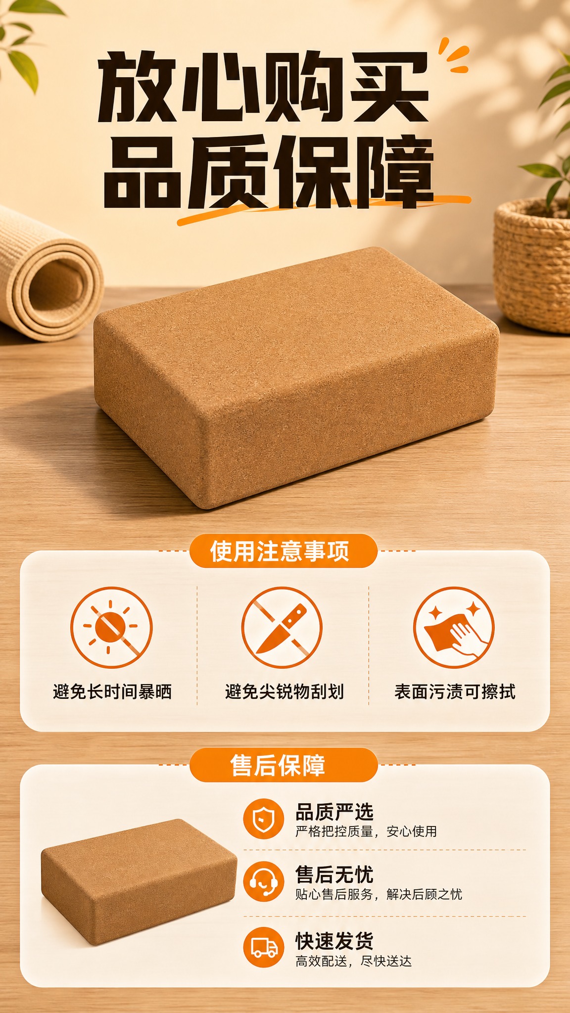 [商品] 使用【图1】天然软木瑜伽砖；保留长方体造型、圆角边缘… - 图片创意预览