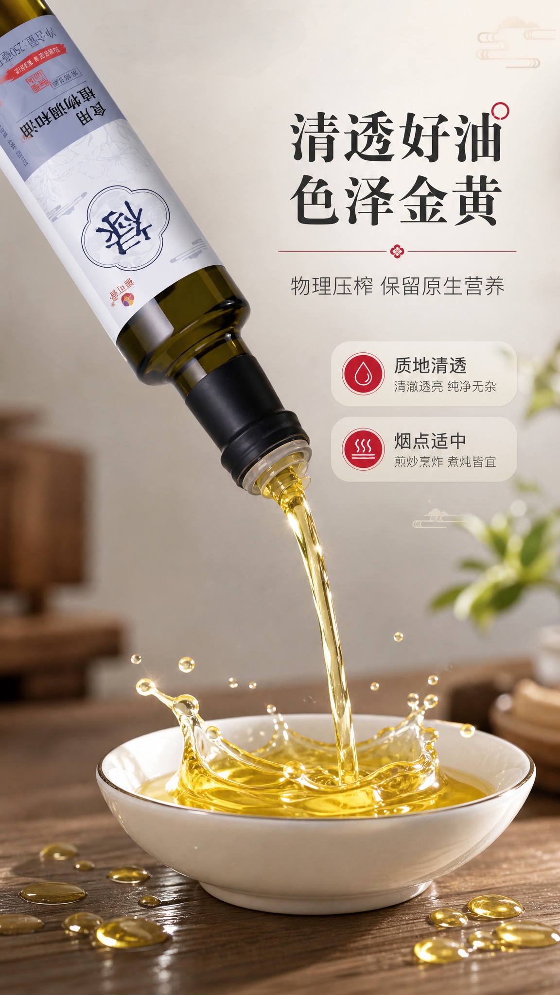 [商品] 使用【图1】福可喜食用植物调和油单瓶产品图；保留墨绿… - 图片创意预览