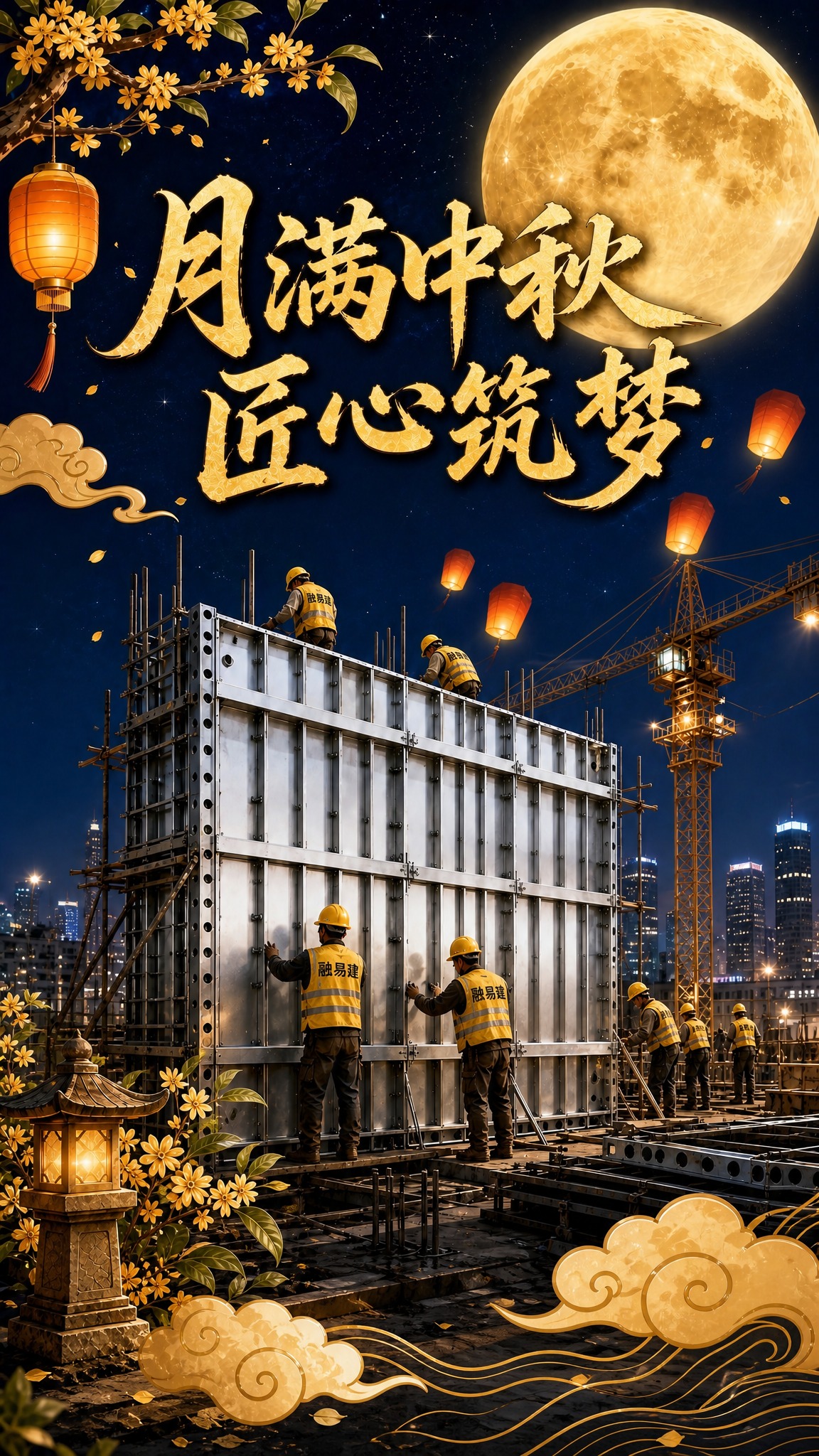 基于参考图重新生成中秋节海报，竖版9:16比例。保留深蓝色夜空… - 图片创意预览