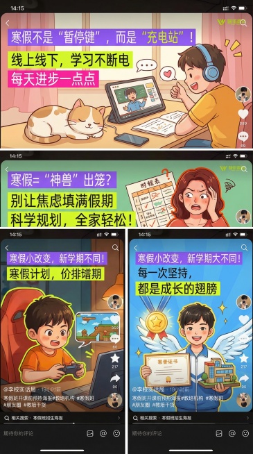 参照上面的图生成20张寒假宣传图预览效果