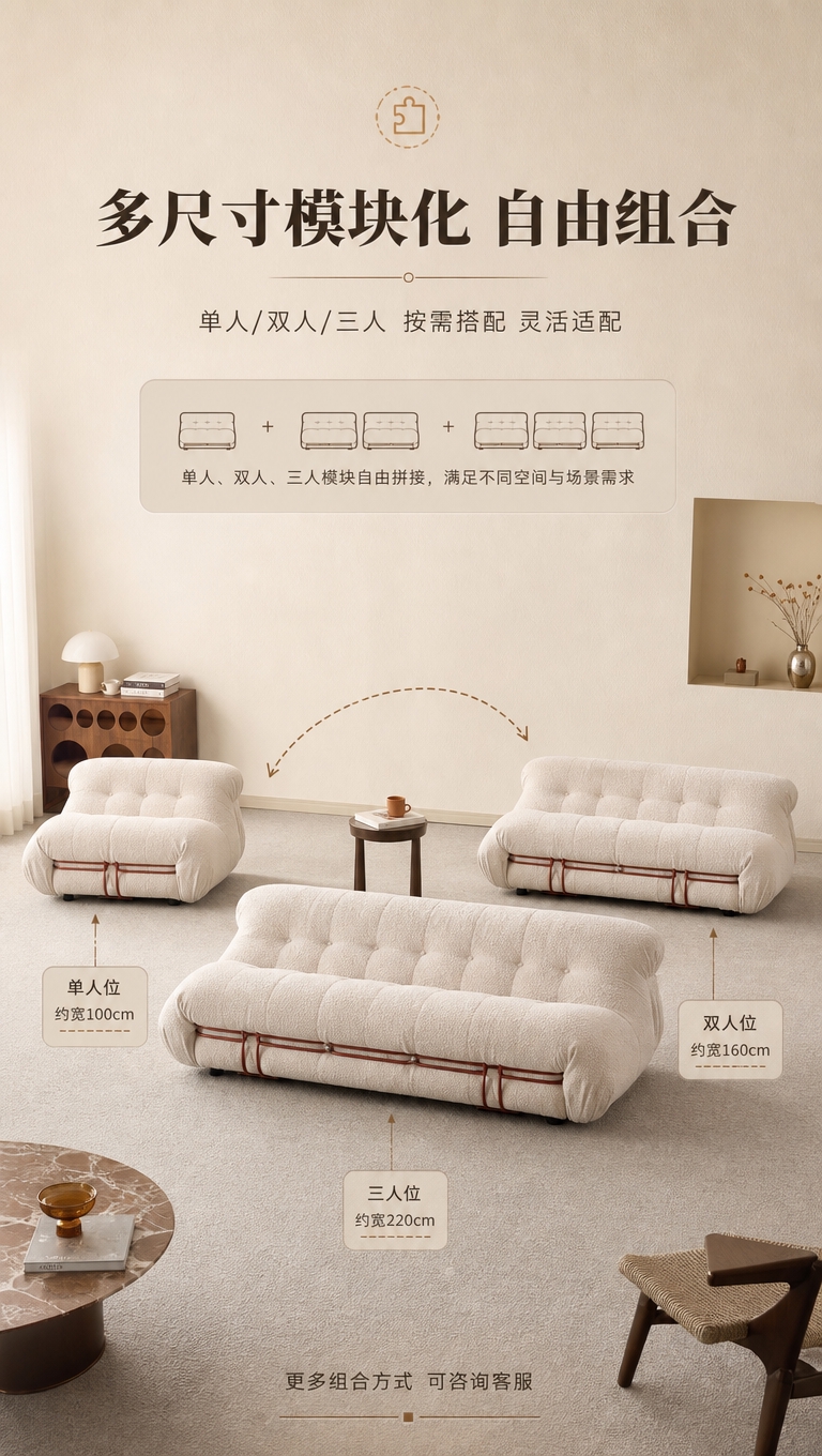 [商品] 使用【图1】米白色中古模块化布艺沙发；保留方正极简造… - 图片创意预览