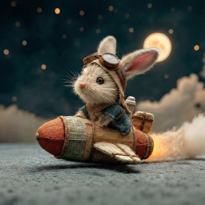 请将生成的图片中的兔子耳朵适当的调小一些，不要挡出月亮预览效果