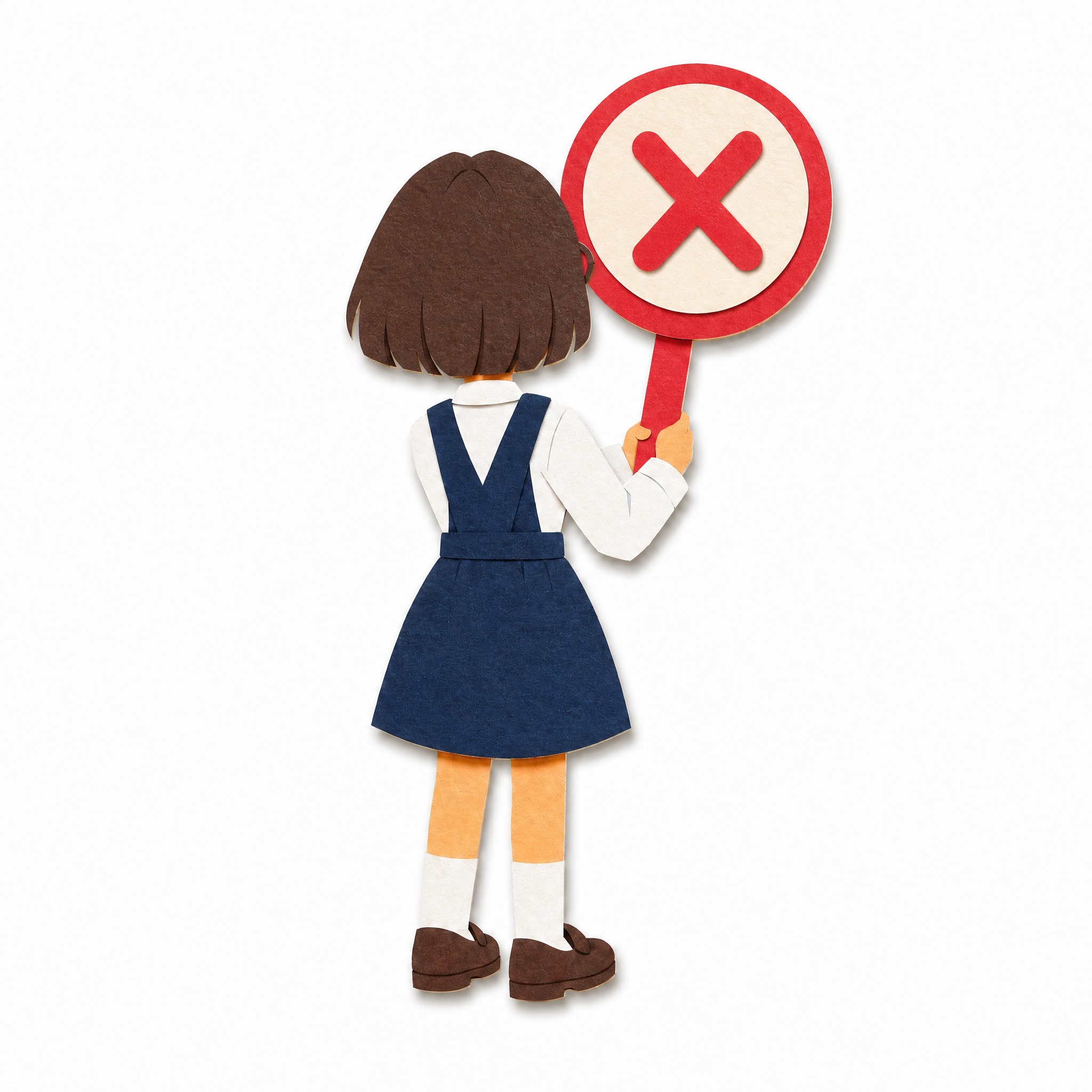 保持Vox剪纸板小人画风，同一个戴眼镜短发女孩背影，手中举着的… - 图片创意预览