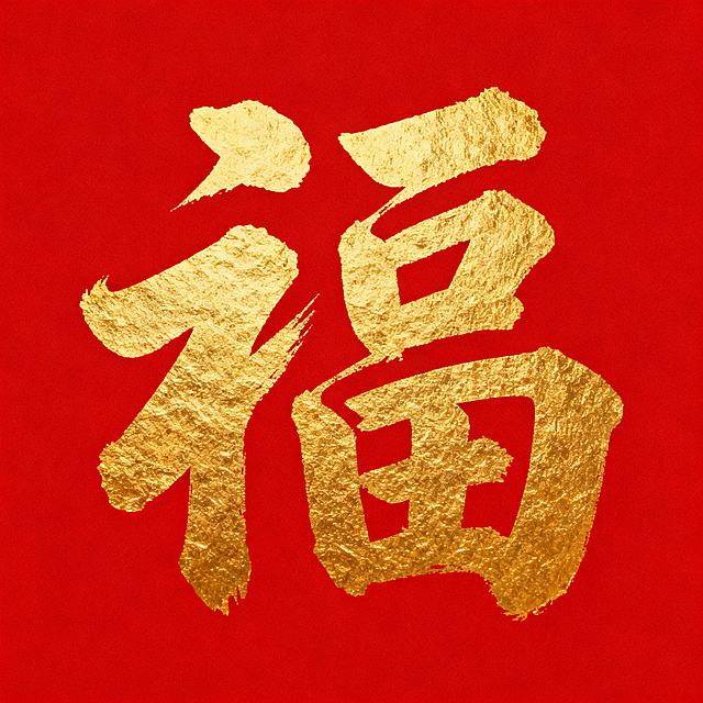 生成红色背景金色书法福字图片，没有白边，传统喜庆风格，福字占据整个画面