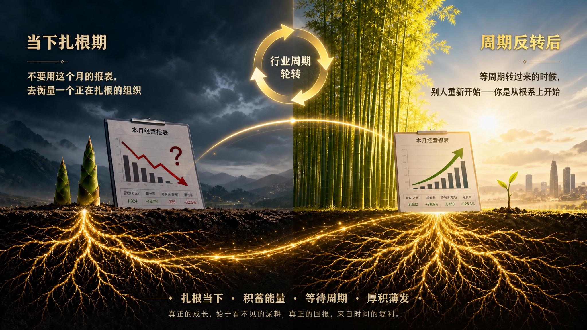 PPT横版商务励志风格图片，主题为"不要用这个月的报表，去衡量… - 图片创意预览