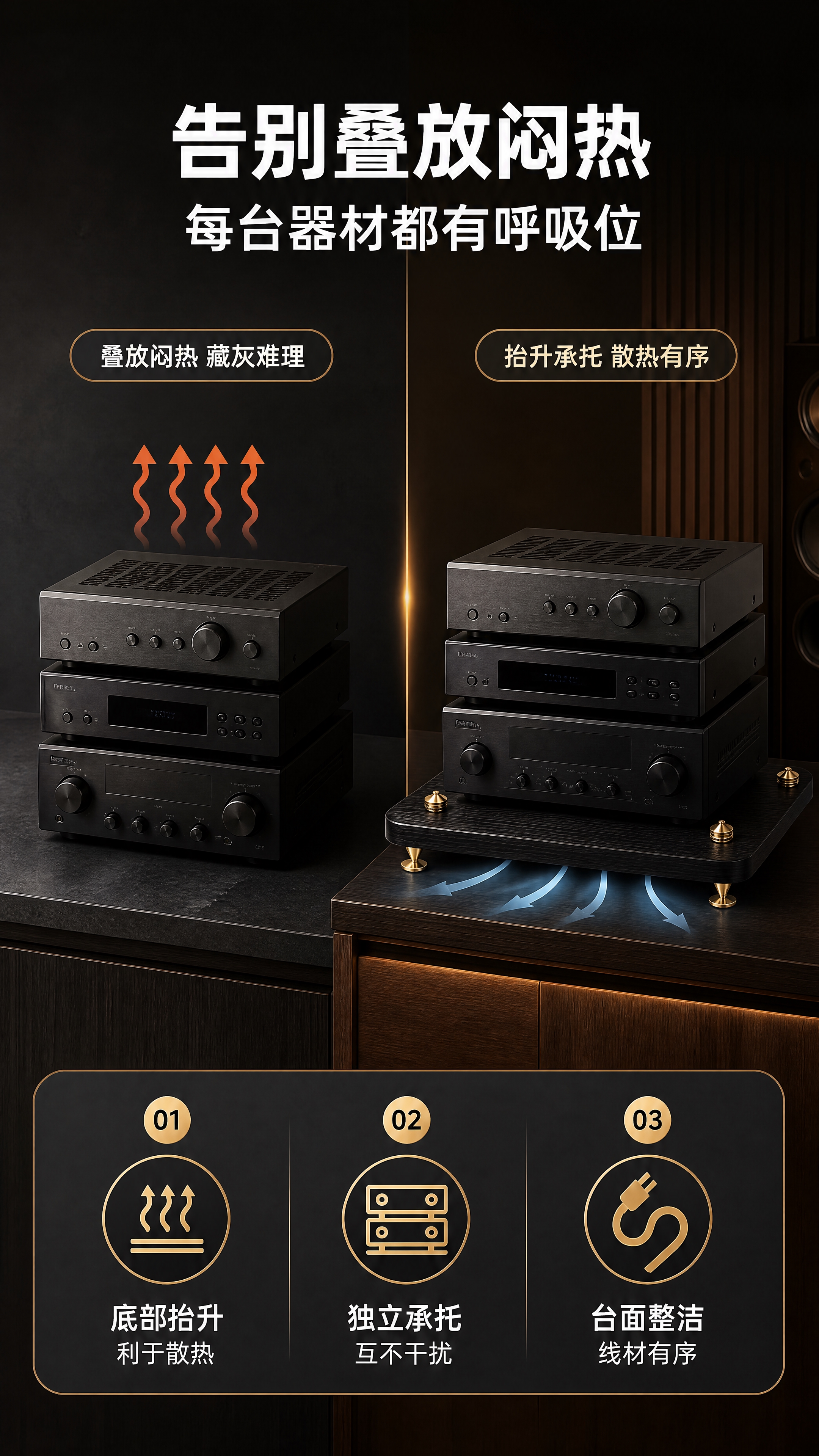 [商品] 使用【图2】【图3】同款黑色木纹音响器材架；保留方形… - 图片创意预览