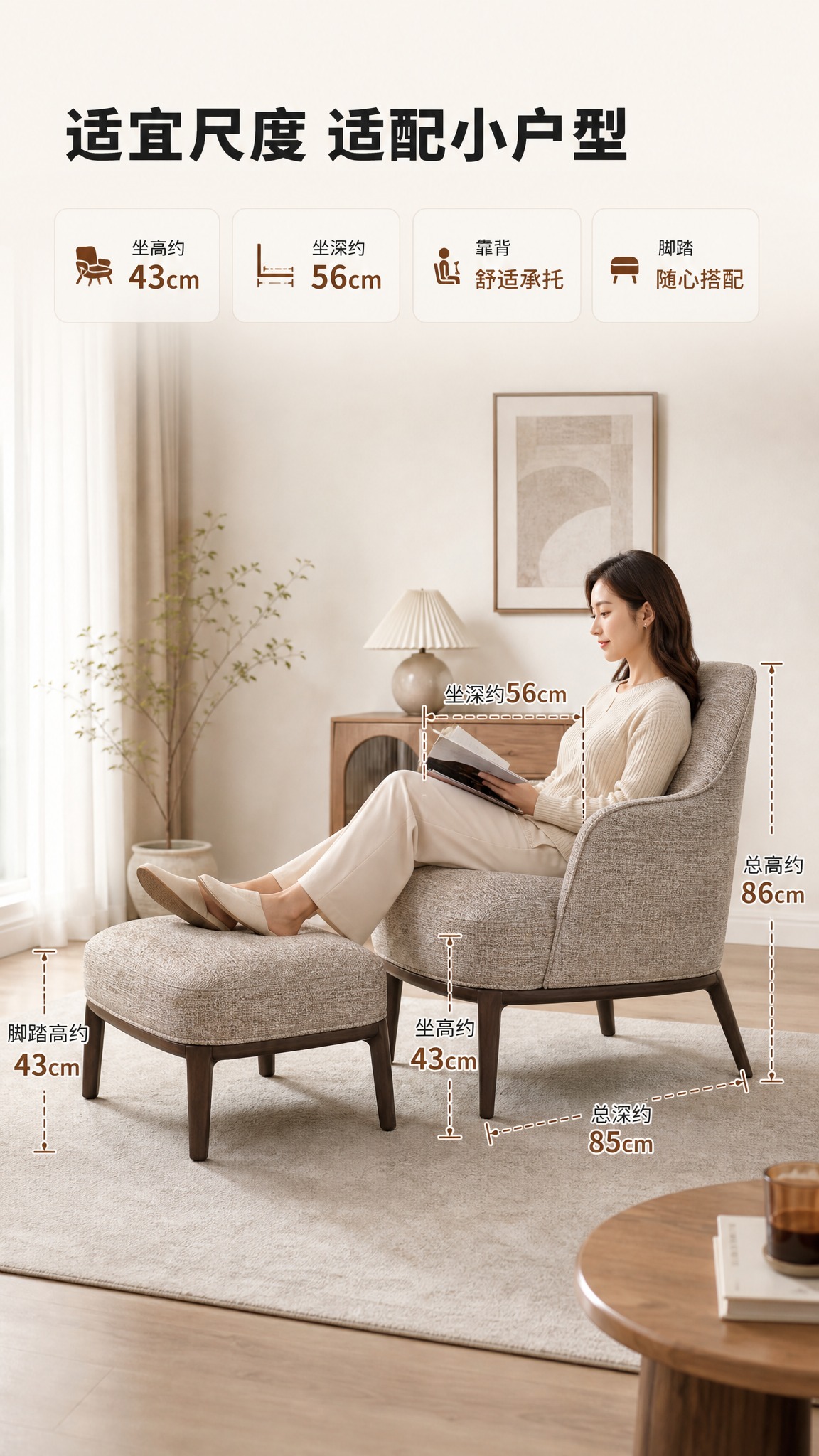 [商品] 使用【图1】浅棕灰色布艺单人沙发椅+脚踏套装；保留产… - 图片创意预览