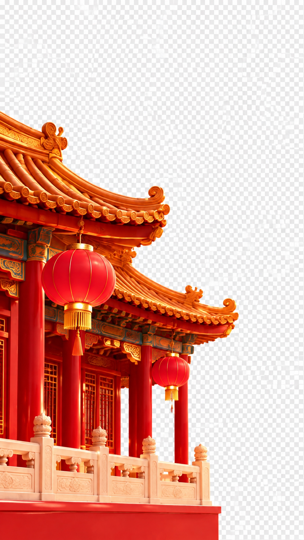 将图片中左侧的中式建筑完整抠出，包括左下角的红色宫殿建筑、金色… - 图片创意预览