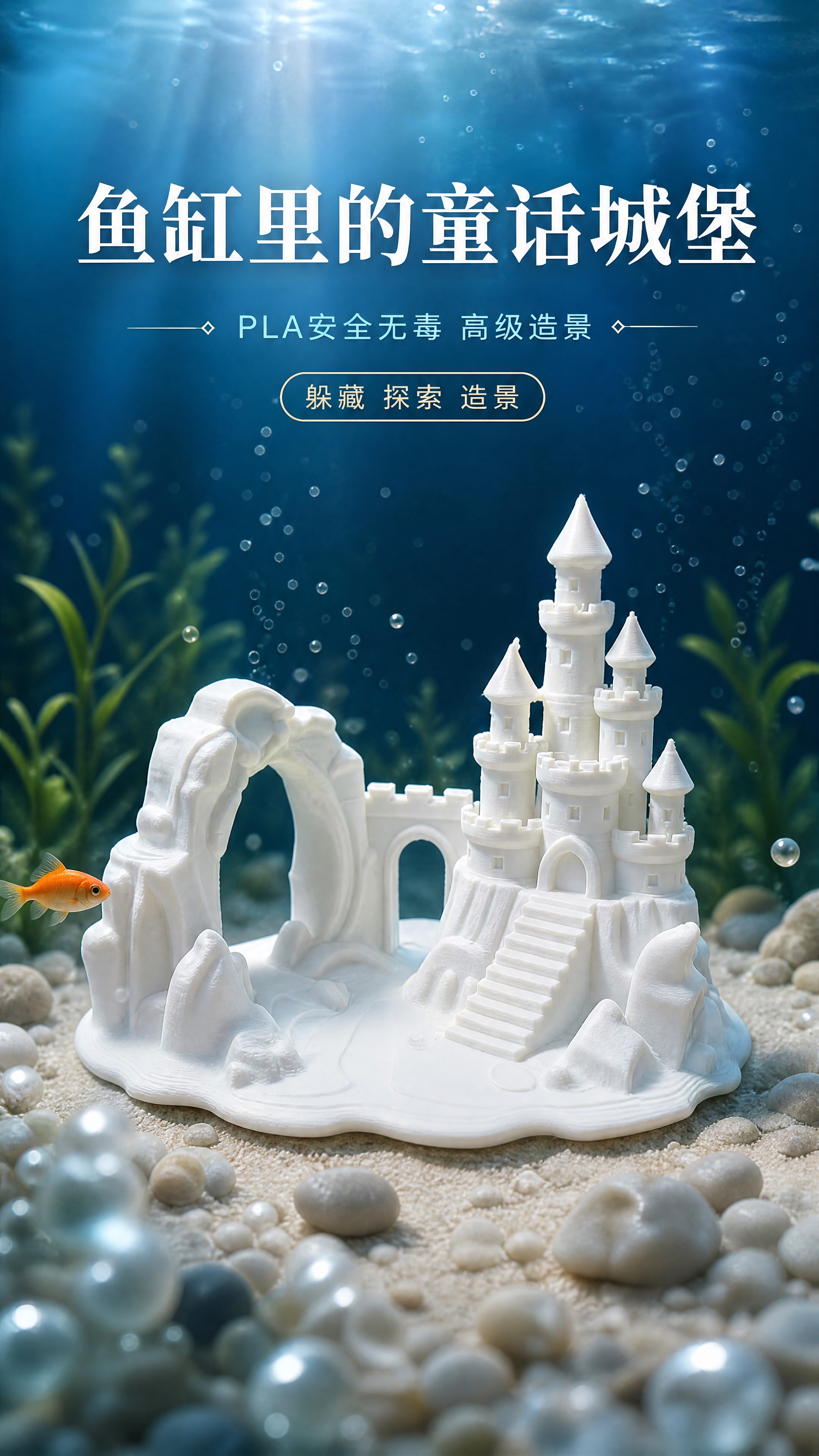 [商品] 使用【图1】白色城堡鱼缸躲避屋进行图生图；保留四座高… - 图片创意预览