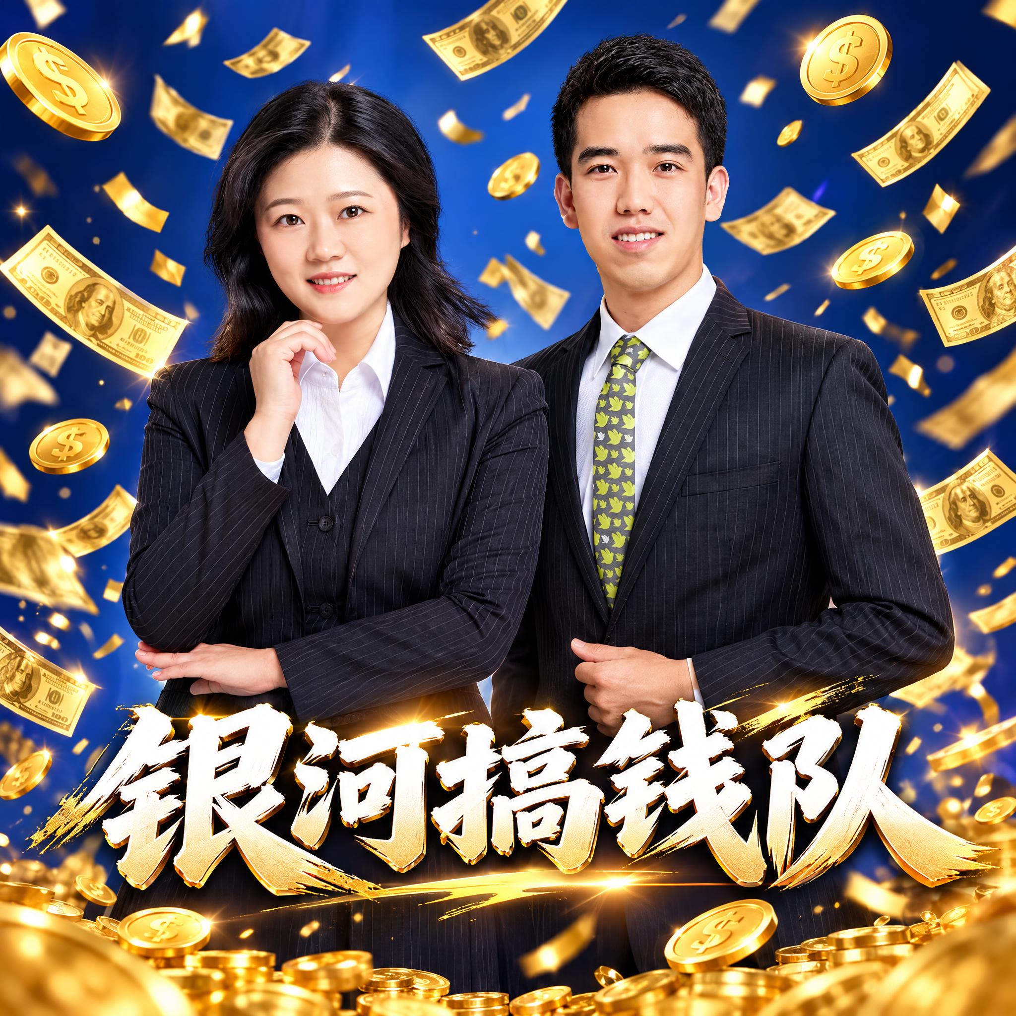 正方形图片，画面中有两位商务人士（一位穿黑色条纹西装的女士和一… - 图片创意预览
