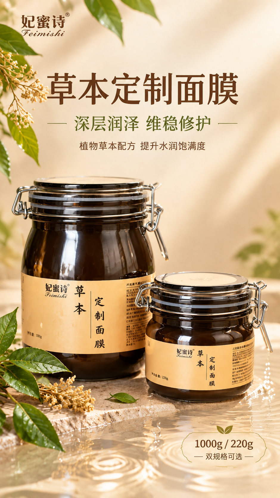 重新生成这张草本定制面膜主图，保持产品外观、品牌、文字内容和整… - 图片创意预览