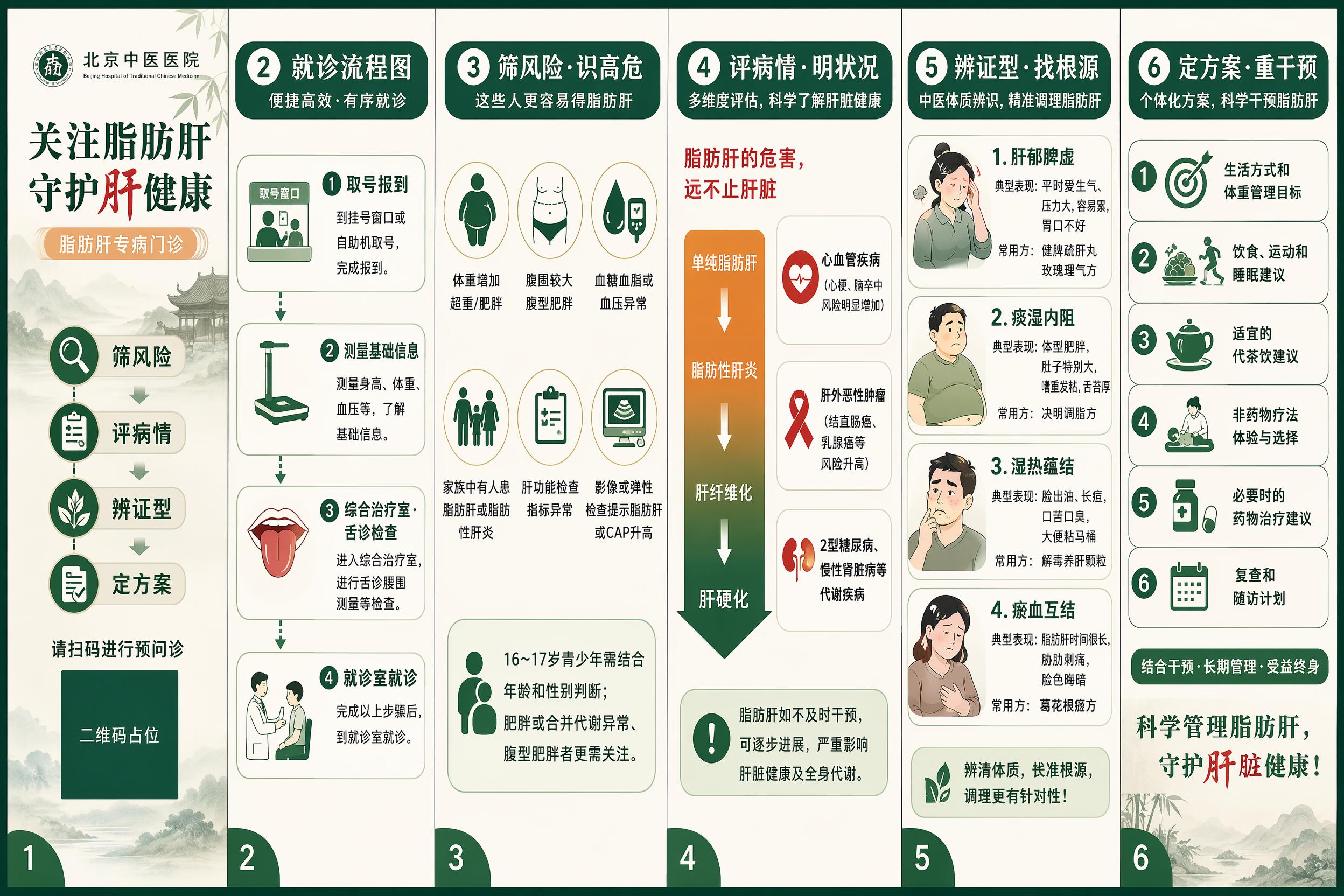 重新设计一套北京中医医院脂肪肝专病门诊三折页，展开后共6个版面… - 图片创意预览